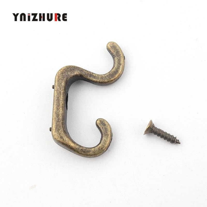 20PcsBronze Key Mini Hangers,Antique Style Alloy S Hook Decorative Furniture Wood Board Mounted Robe Hooks