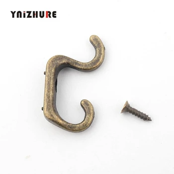 

20PcsBronze Key Mini Hangers,Antique Style Alloy S Hook Decorative Furniture Wood Board Mounted Robe Hooks