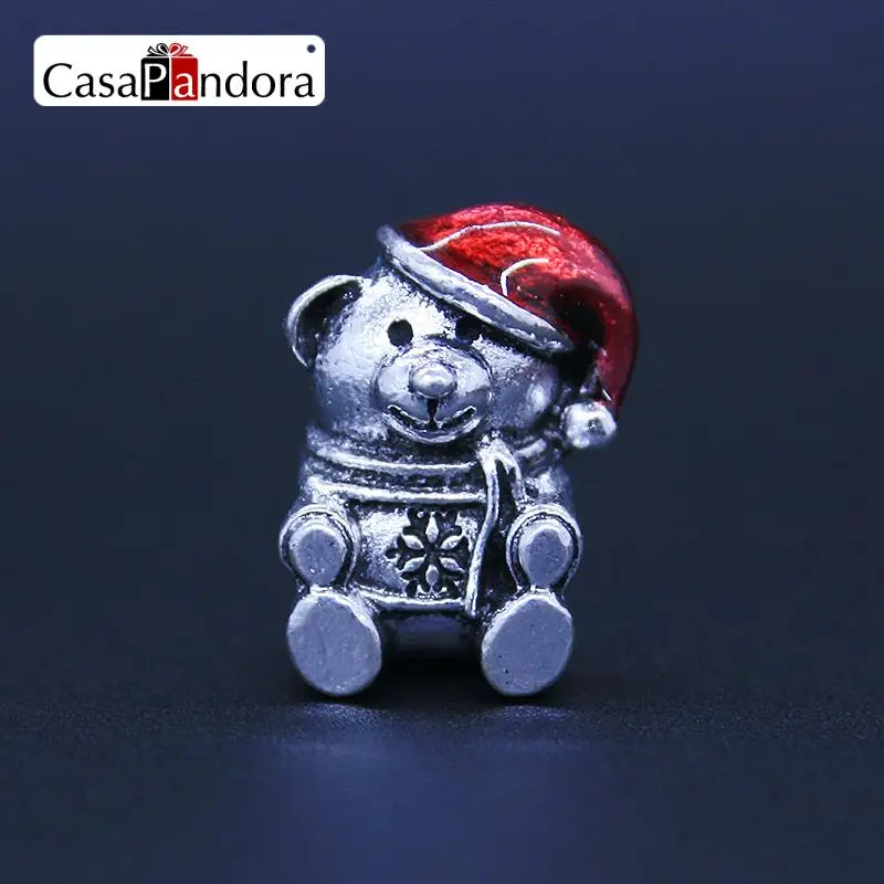 

925 Plated Christmas Bear Winnie Shape Fit Bracelet Charm DIY Enamel Bead Jewelry Making Pingente Berloque