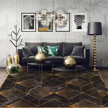 

Fashion Golden geometric imitation black marble carpet Bedroom living room non-slip doormat Bedside rug custom made floor mat