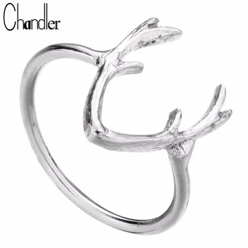10pcs Wholesale Silver Gold Plated Deer Alther Ring Reindeer Horn Animal Fashion Jewelry Unique Size 7 Anel Aneis For Women Gift