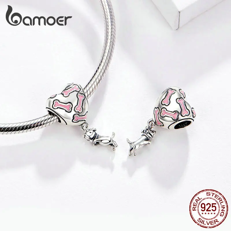 Classic 925 Sterling Silver I Love My Dog,Bone DIY Pendant Fit Pandora Necklace& Bracelet PAS083