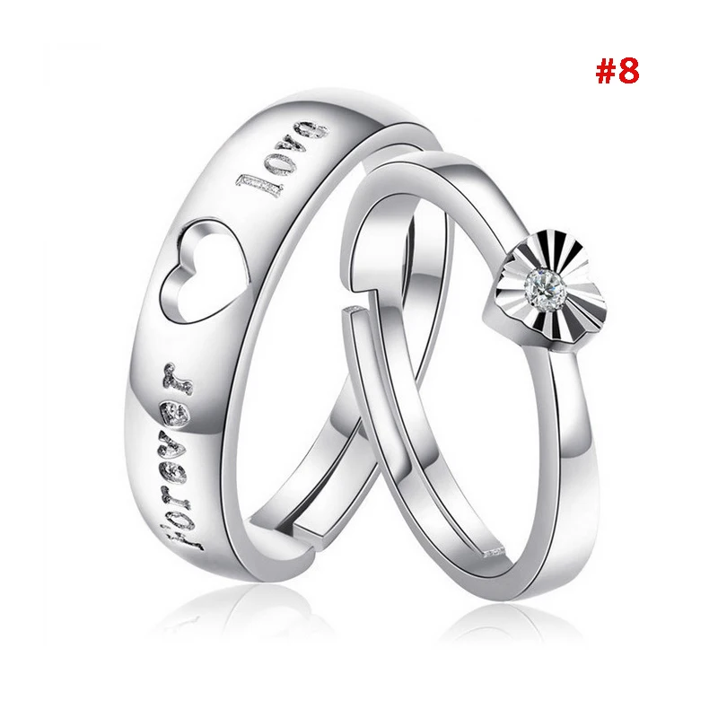 Silver Plated Heart Lovers Couple Adjustable Rings