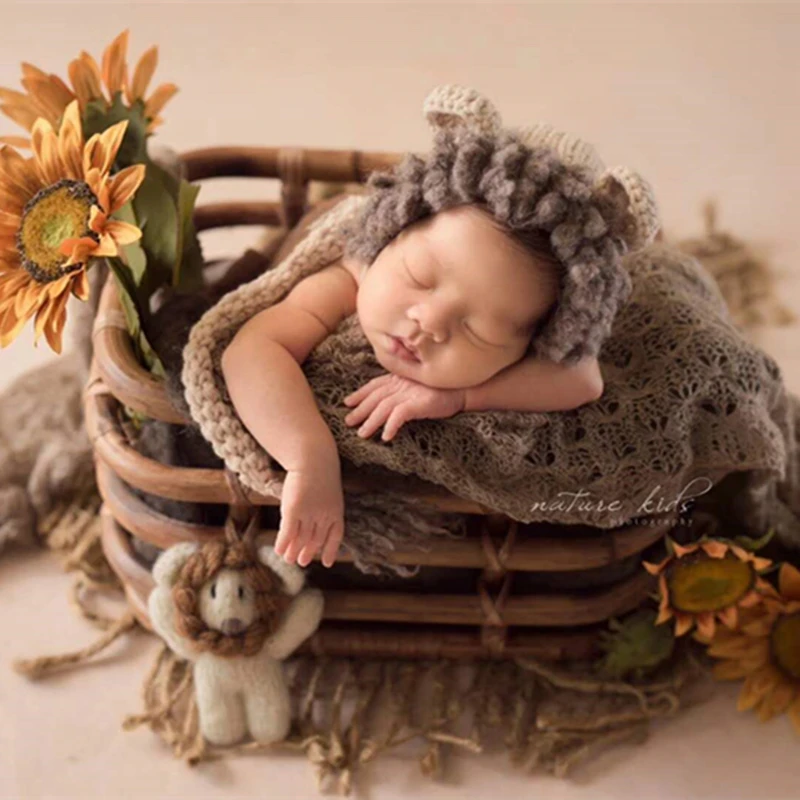 Новорожденный вязаный ангорковый капот вязаный крючком Детская шляпа подобранная игрушка набор реквизит для фотографии новорожденных