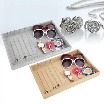 

2 Types Linen Flannel Beige Grey Jewelry Trays Necklace Bracelet Rings Earrings Display Holder Storage Plate Box Case