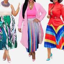 Винтажные полосатые плиссированные женские юбки до середины икры с принтом Летняя женская юбка с высокой талией модная уличная Свободная Женская юбка