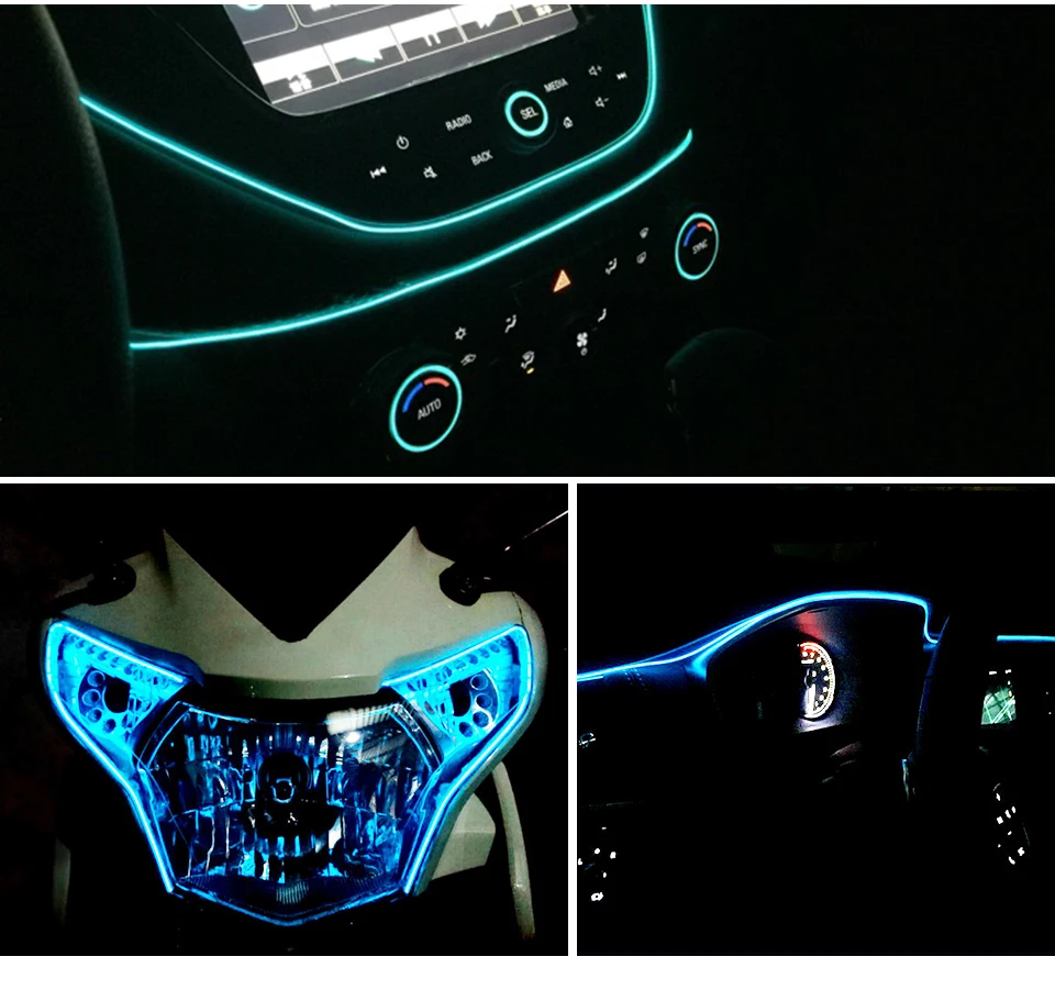 LED Cold light line Car Decorative light Ambient Light auto backlight Fluorescence R G B Yellow White ICE BLUE Pink Purple 5V (4)