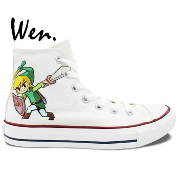 

Wen Hand Painted Shoes Design Custom White Sneakers Legend Of Zelda Men Women's High Top Canvas Sneakers for Gifts