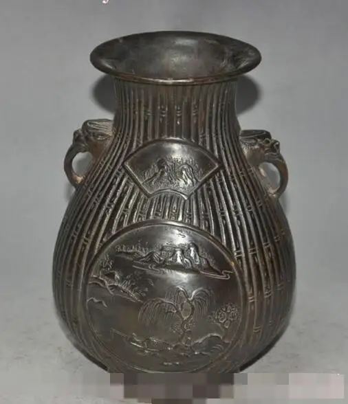 

S2492 8"old chinese palace bronze foo dog head beast statue Zun Bottle Pot Vase Jar discount 30% (C0324)