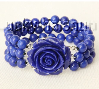 

8" 3row 8mm round lapis lazuli bracelet 18KGP j9181>Wholesale Lovely Women's Wedding Jewelry