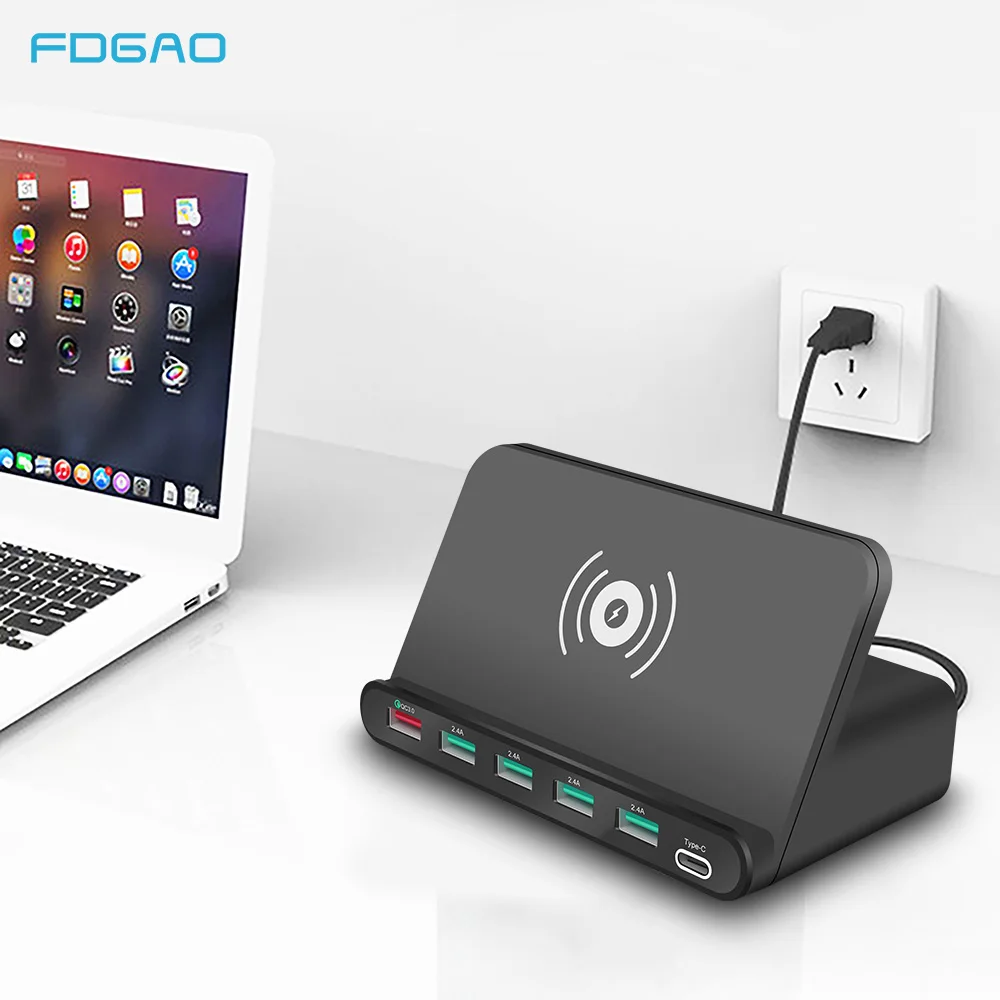 

FDGAO 3 in 1 QI Wireless Charger QC3.0 Multi-Port USB Fast Charging Dock Station Stand For iphone X XS MAX XR For Android