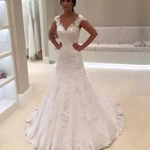 Robe de mariage сексуальное кружевное свадебное платье русалки с v-образным вырезом и короткими рукавами популярные Дешевые Свадебные платья на заказ Vestido de Noiva