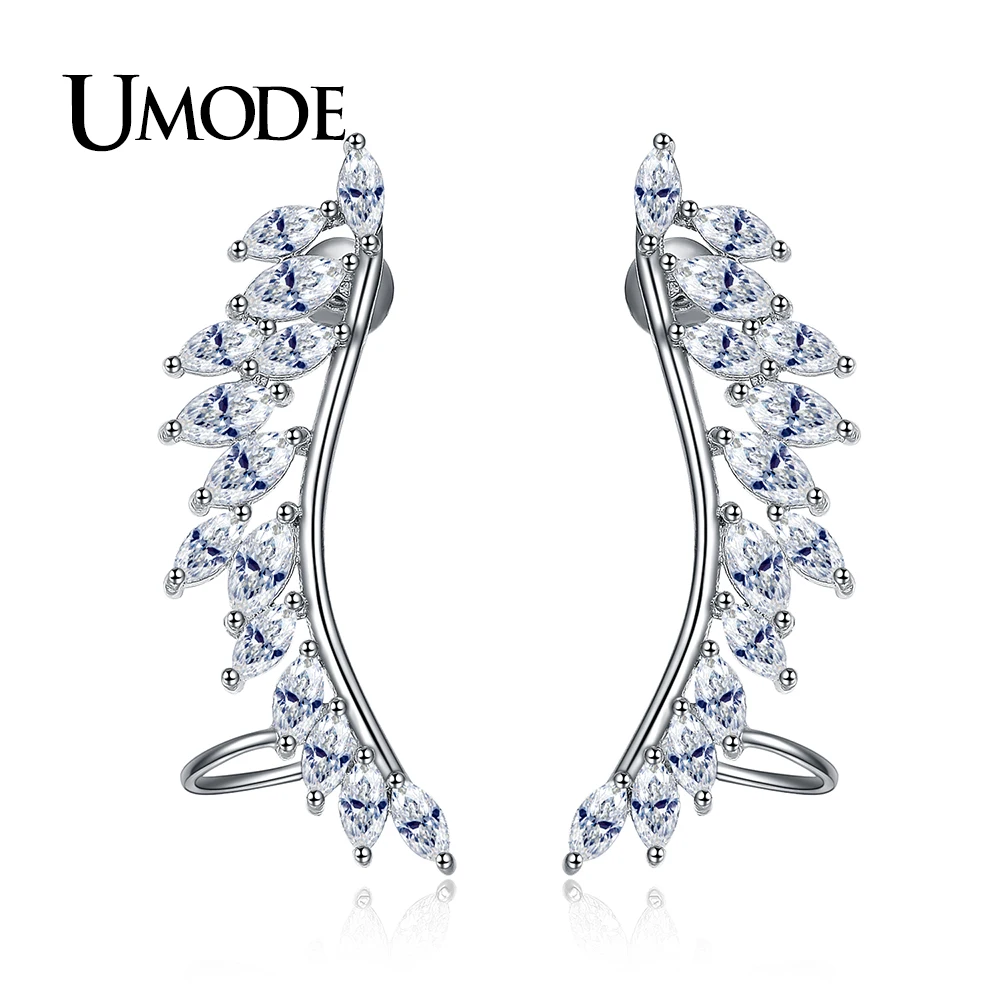 UMODE вечерние Brincos Кристалл Крыло ангела горный хрусталь перо кристалл серьги гвоздики для женщин лист серьги ювелирные изделия AUE0267 купить в магазине UMODE Jewelry Franchise store на AliExpress