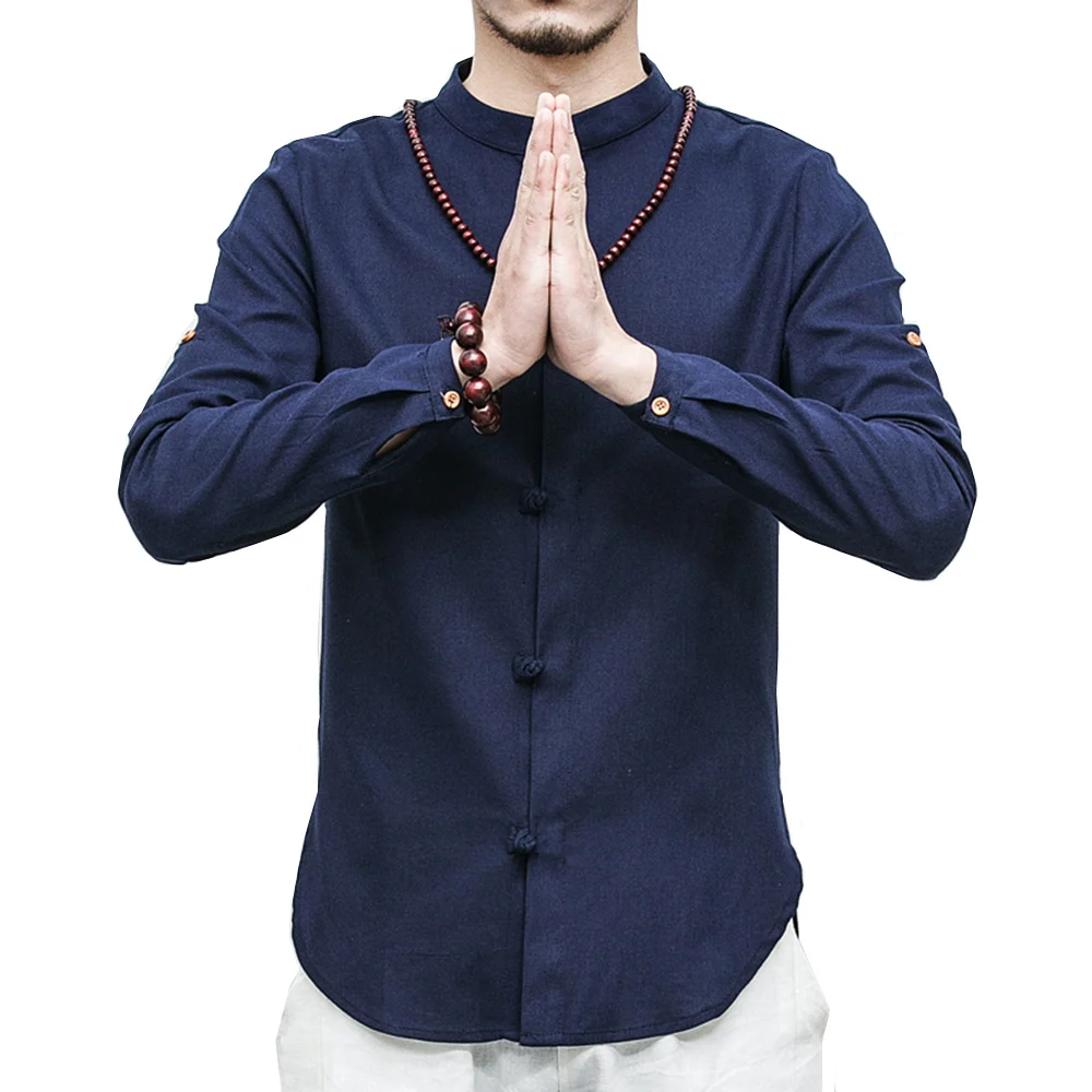 En Ligne 2018 Printemps Grande taille Hommes chemise à manches longues de style Chinois de Mode chemises En Lin mâle Plaque boucle Haute Qualité Kung Fu tops 5XL