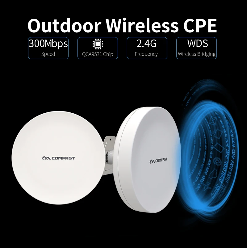 

COMFAST 300Mbps Wireless Router Bridge 2.4G Outdoor Router CPE WiFi Signal Extender Long Range IP Camera Project WDSNanostation