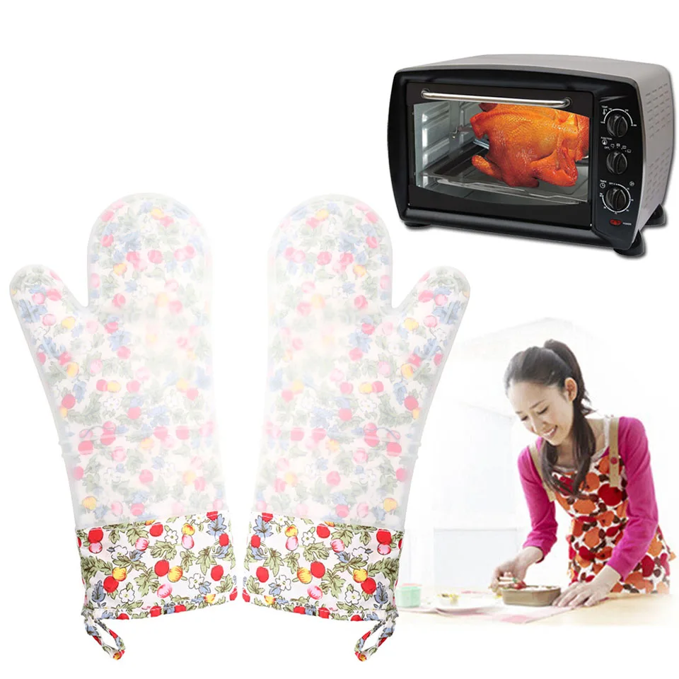 FINDKING 1 pcs Silicone Oven Mitt, Ideal Protection with Extra Long Thick Quilted Cotton Liner, Silicone BBQ Glove