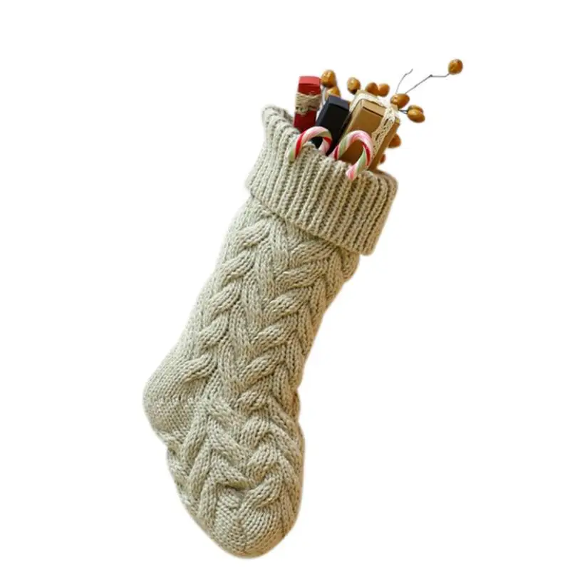 Рождественский вязаный шерстяной носок висячий Кулон Подарочная сумка цветок конопли маленькая Конфета Рождественские Чулки Подарки - Цвет: Gray