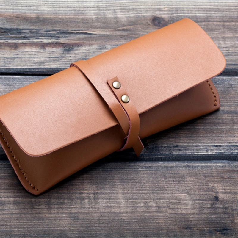 

Free shipping handmade leather multi-function bag case brown Cosmetics Bag
