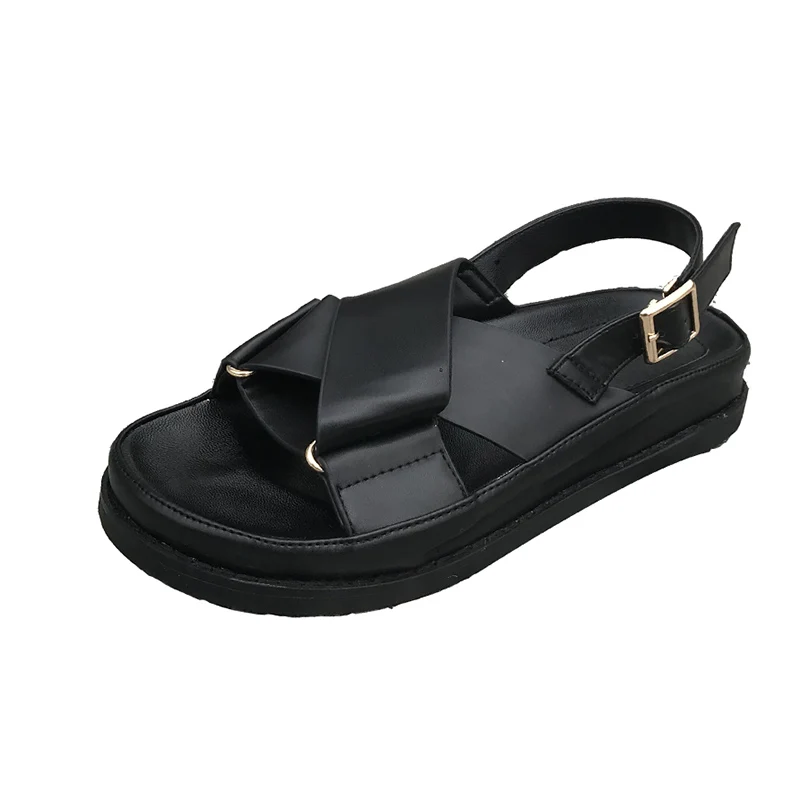 

Women's Summer Sandals Roman Style 2019 Genuine Leather Flat Platform Sandals For Women Black Shoes Summer Woman Beach Sandal