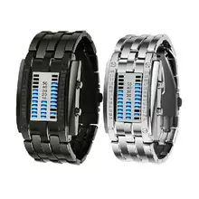 Watch Men\'s Future Technology Binary Hot Sale Black Stainless Steel Date Digital LED Bracelet Sport Women Watches