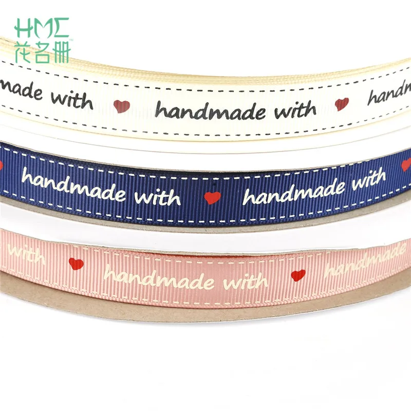 Ribbon 3/5 Yards White/Pink/Navy Hand made Letter Printed Grosgrain Satin For DIY Crafts