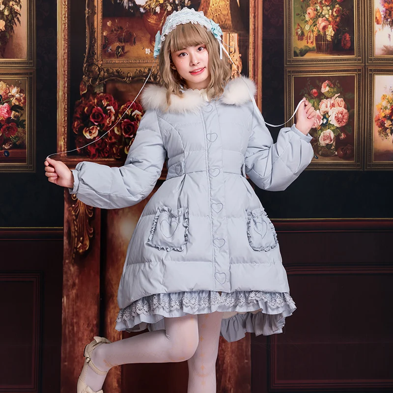 Douce Épaississement Lolita Belle rose Princesse Femmes Cheveux Automne blanc Zjy138 Et Vers Chaud Ciel Bas Parkas D'hiver Col Rose Adorable Le Pu CYppdSx