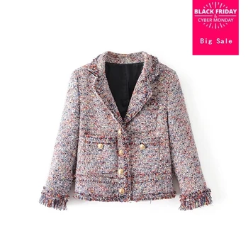 

2019 Women Basic Coats Tassel Short Female jackets Three Quarter Sleeve Loose Single Breasted Plus Size XS-L