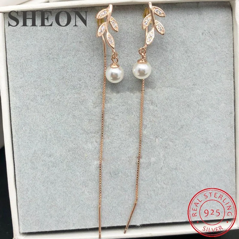 

SHEON 100% 925 Sterling Silver Sparkling Leaves & Branches Drop Earrings Sterling Silver Jewelry Fashion Women's Earrings 2019