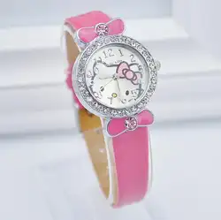Новый рисунок «Hello Kitty» детей часы розовый браслет алмазов часы детские часы relojes saat montre femme 2018