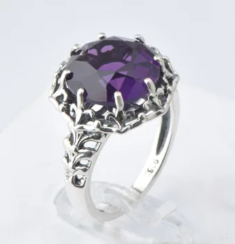 

Free shipping fashion retro non-mainstream personality valentine's day 925 sterling silver amethyst ring in Austria