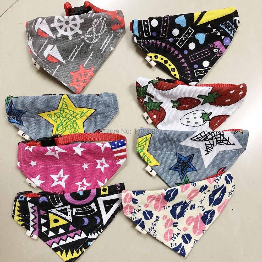 

600 pcs/lot New Pet Puppy Dog Cat Bandanas Adjustable canvas&Nylon Dog Saliva Towel Collar 5 Sizes