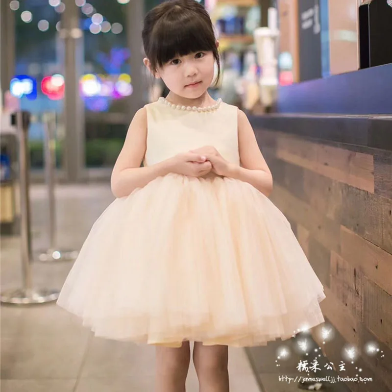 

Girls Dress Backless Pearl Big Bow Dress Fluffy Gauze Princess Dressshow Dress