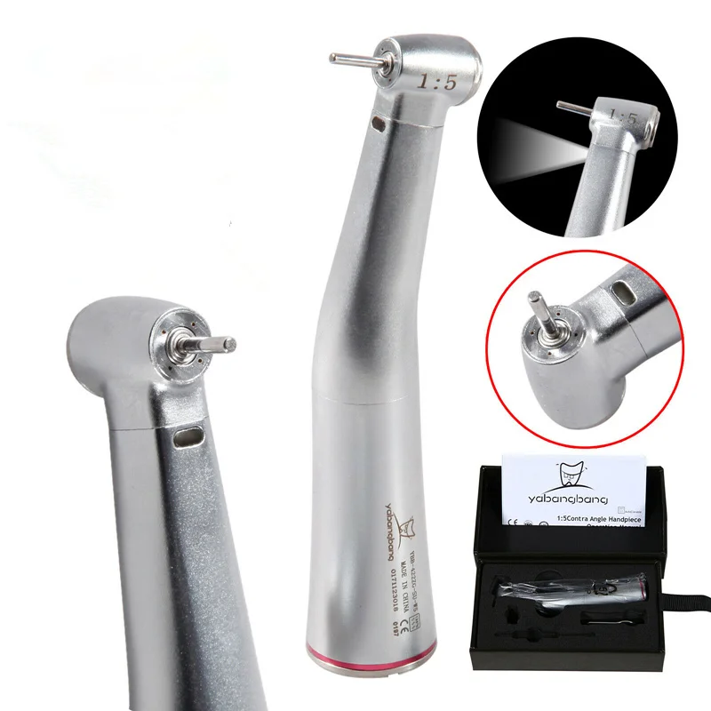  Dental 1:5 Electric Fiber Optic Led Contra Angle Handpiece Red Ring Fit Kavo NSK Turbine - 33019775025