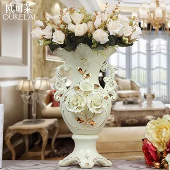 

European Mediterranean style handmade ceramic vase flower jade porcelain gilt table features crafts ornaments