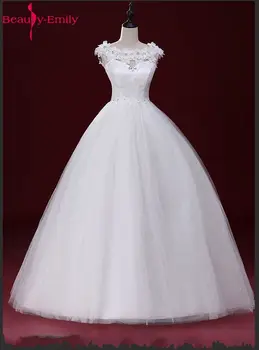 

Beauty-Emily Real Photos Korean Long Lace Cheap Wedding Dresses 2018 White Crystal Women Bridal Dresses For Wedding Party