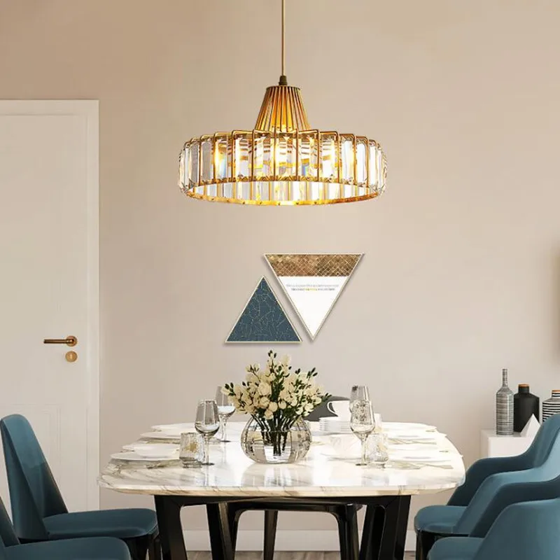 

Abajur American Copper Crystal LED Pendant Light Restaurant Lamp Home Bedroom Hanglamp Living Room Bar Hanging Lighting Fixtures