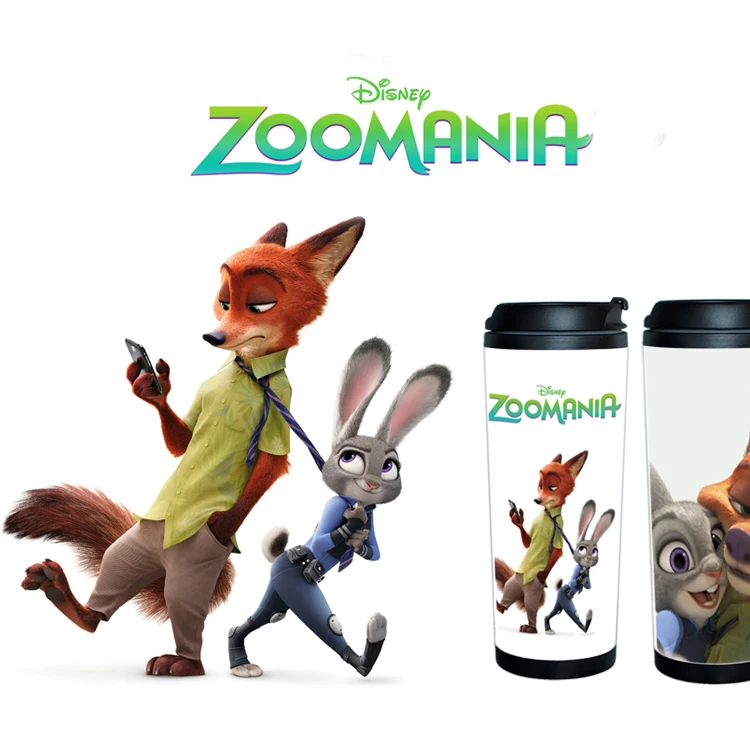

free shiping 380ml Zootopia mug adversing mug , Crazy animal City cup ,carton mug can change insert paper ,plastic coffee cup
