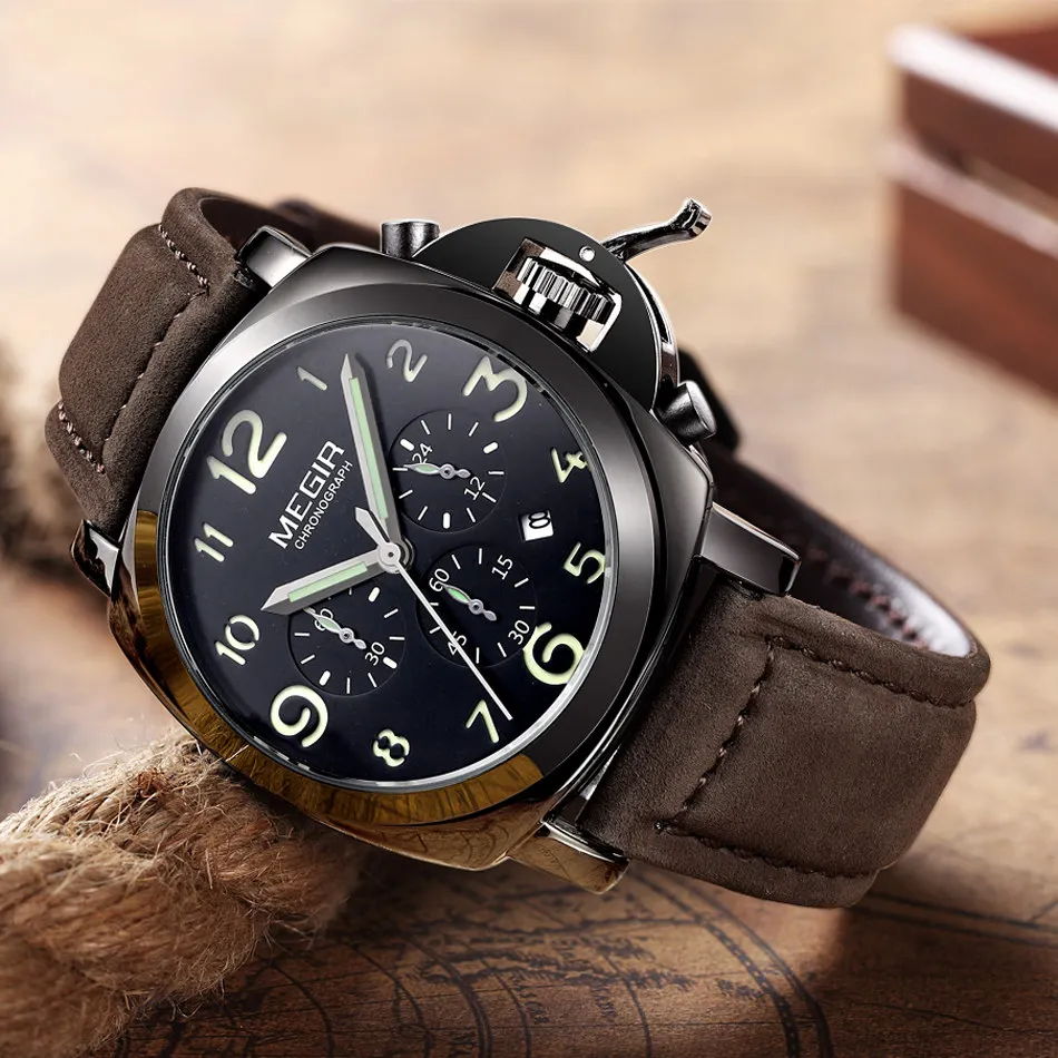 MEGIR Brand Watch Man's Fashion Military Lumimous Quartz Wristwatches Men Analog Casual Chronograph Watches relogios masculinos