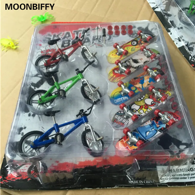 

8PCS/Set Mini Fingerboard finger skateboard and bmx bike toy for children kids skate boards scooter FSB fun Novelty bicycle gift