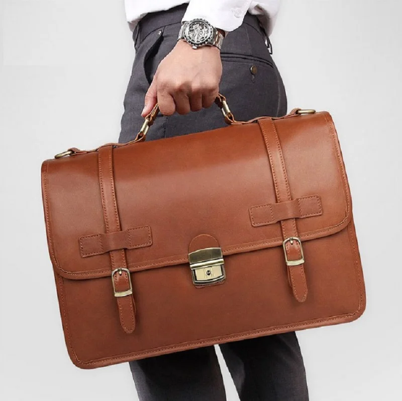 Promo  Men's Briefcase Genuine Leather Business Travel 14" Laptop Big Bags Man Vintage Brand Designer Brie