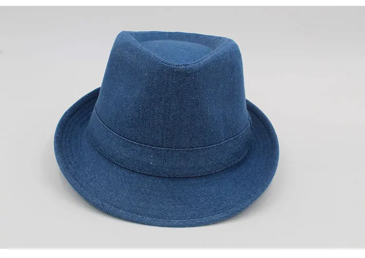 Women Men's Classic  Structured Gangster Trilby Fedora Hat mens panama men fedora hat denim (11)