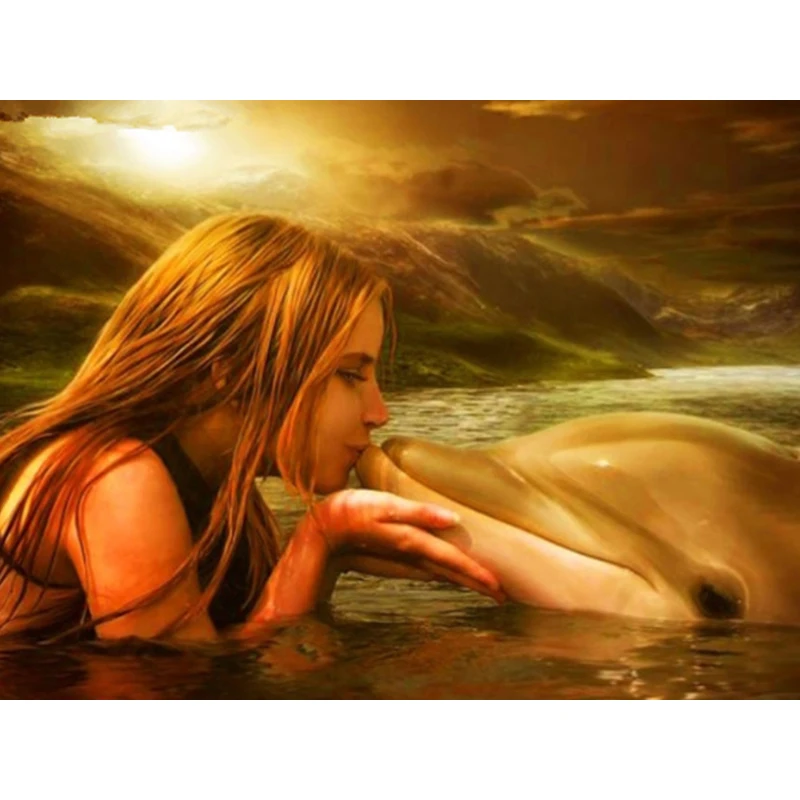 

FUYUN 5D Diy Daimond Painting Cross-stitch Woman&dolphin 3D Diamond mosaic sea Full Rhinestone picture Embroidery Diamant people
