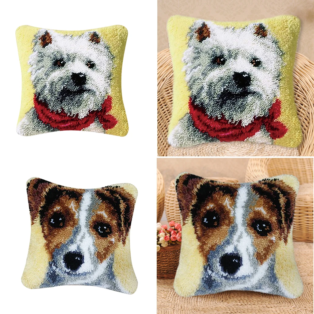 

2 Sets Latch Hook Rug Making Kits for Adults DIY Dogs Cushion Cover Embroidery Gift