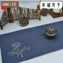 Ручной работы льняной чай вышивка китайская церемония лотоса кунг-фу хлопок и стол чашки занавес
