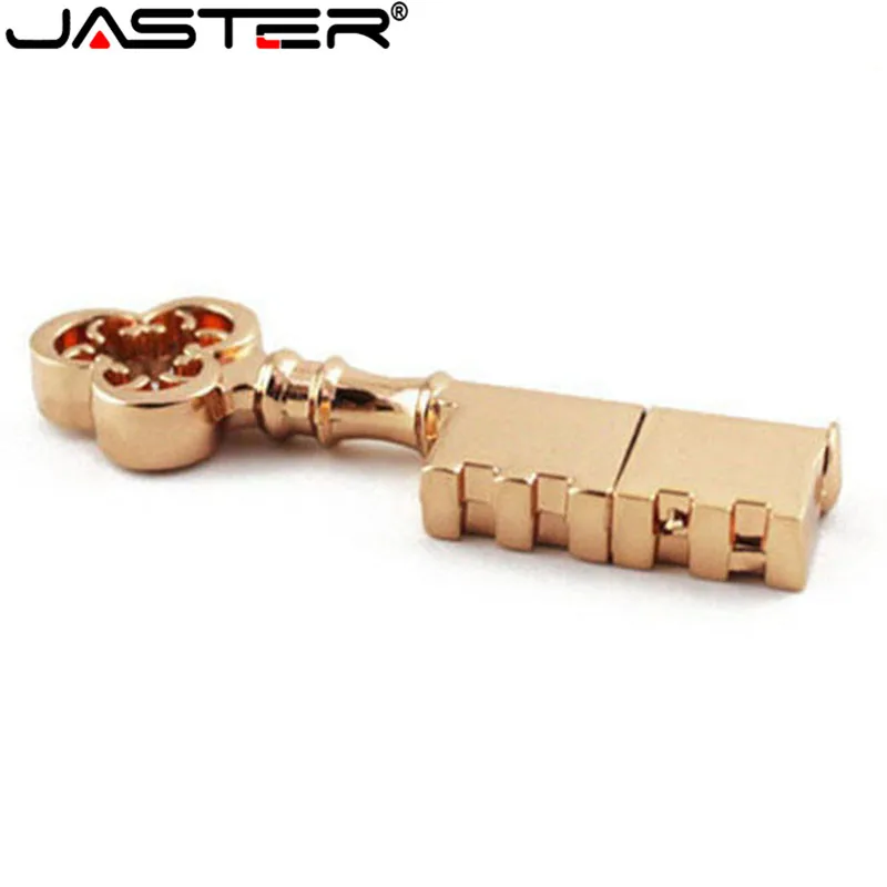 

JASTER fashion hot sale gold key model external storage stick USB 2.0 4GB 8GB 16BG 32GB 64GB real capacity USB flash drive