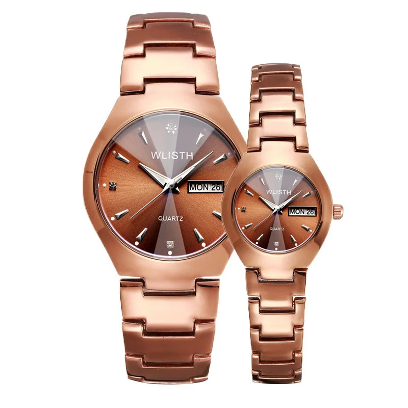 

Rose Gold Couple Watch Women Men Luxury Brand Crystal Diamond Quartz Watches Lovers Clock Week Date Ladies Wrist Watch