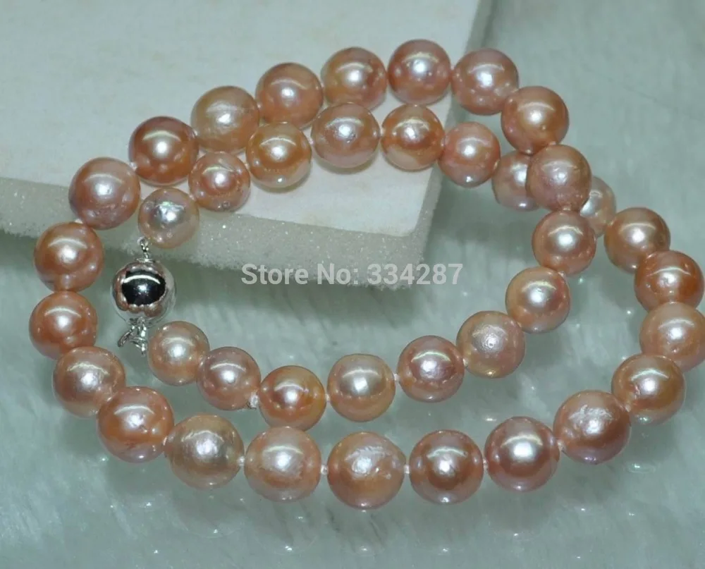 

Natural Rare pink/purple 11mm round kasumi cultured Pearl Necklace