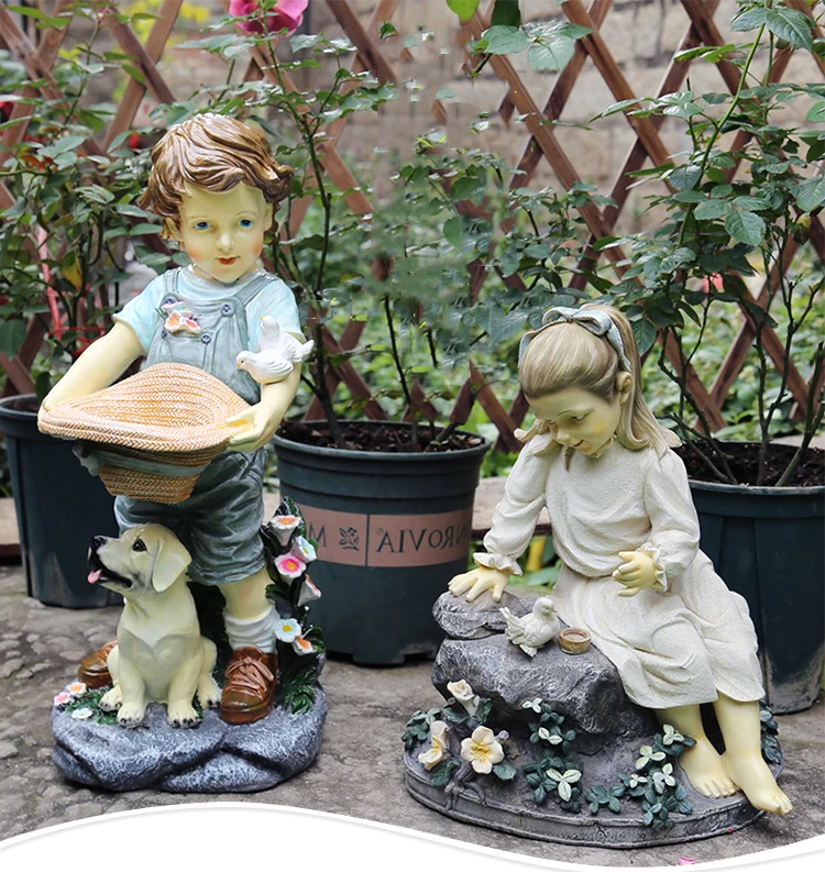 تماثيل خارجية من الراتينج للأولاد والبنات ، منحوتة شخصية ، زينة حديقة ،  فيلا ، تماثيل فناء ، إكسسوارات حديقة مصنوعة يدويًا