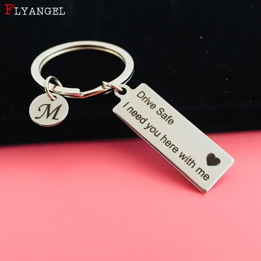

Custom A-Z 26 Initial Letters Keyring Gift Engraved Drive Safe I Need You Here With Me Heart Keychain Couples Jewelry Key Chain