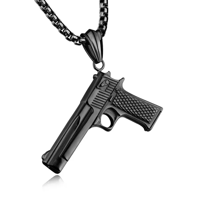 60mm Gun Necklace in Stainless Steel Handgun Necklace Pistol Jewellery